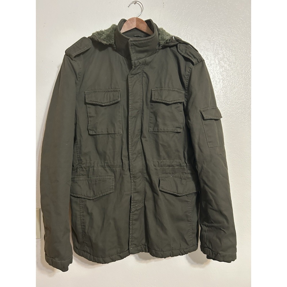 WenVen Men's Cotton Winter Parka Jacket S Military Style Green Removable Hood